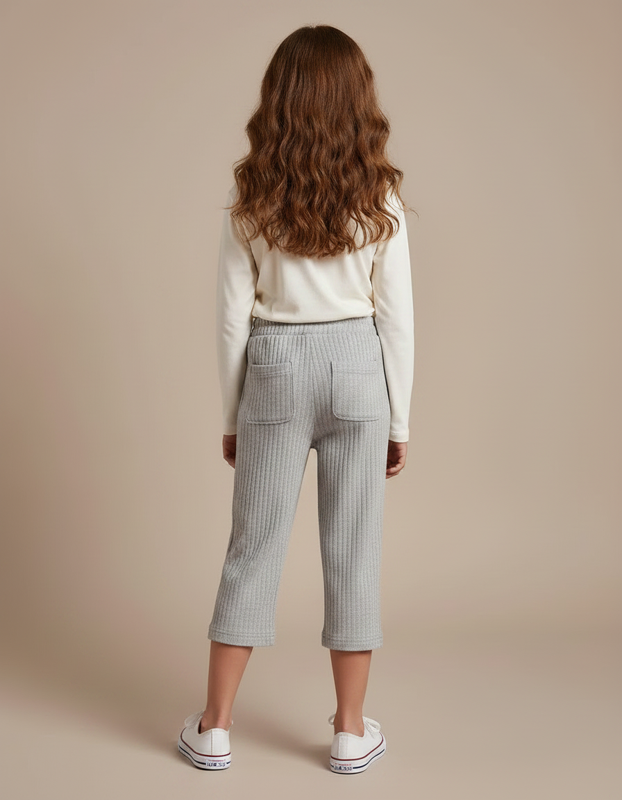 Pantalon Gris Côtelé Ample Décontracté Fille - Maille - vue 2