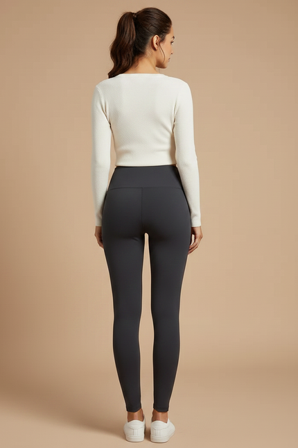 Pantalon Gris Moulant Confortable Taille Haute Femme - Polyester - vue 2
