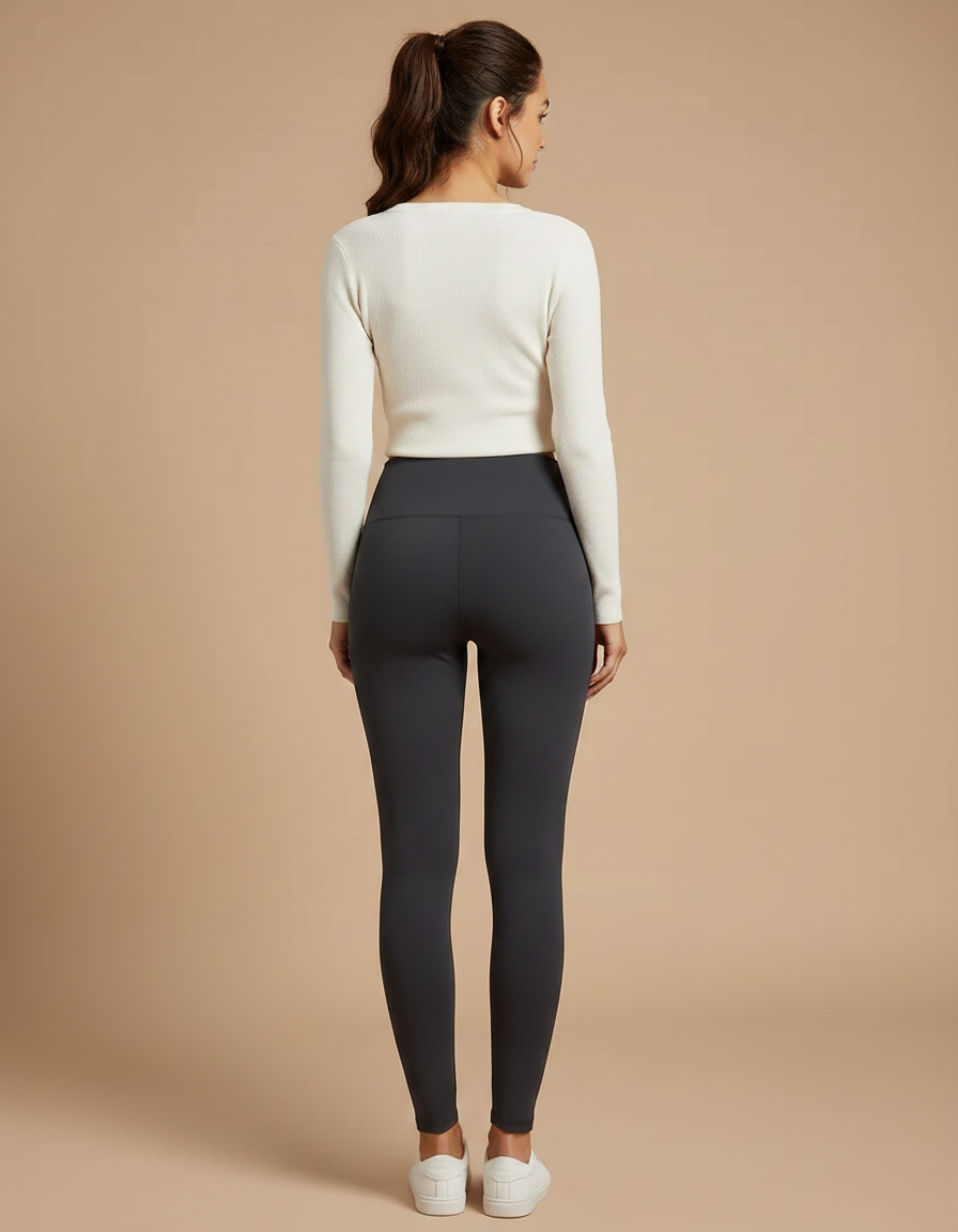 Pantalon Gris Moulant Confortable Taille Haute Femme - Polyester - vue 2