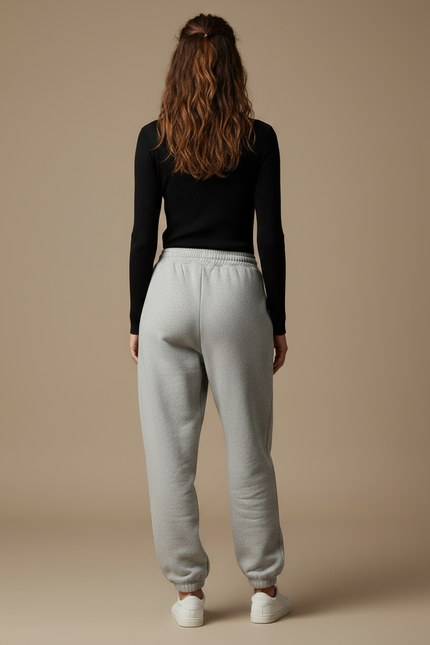 Pantalon Gris Jogger Molletonné Ample Décontracté Femme - vue 2