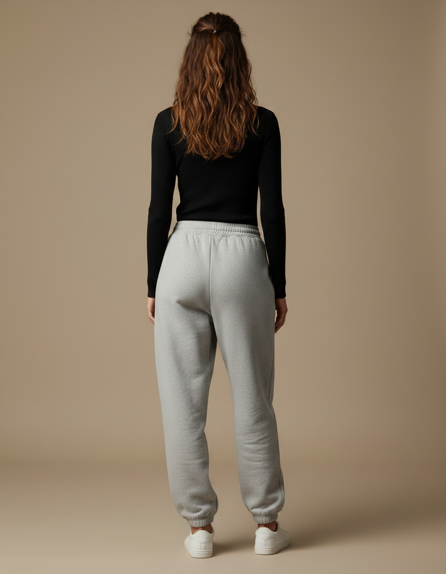 Pantalon Gris Jogger Molletonné Ample Décontracté Femme - vue 2