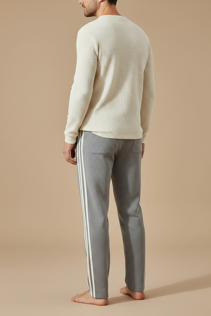 Pantalon Gris Homme Sport Coton Rayures Cordon - Molleton - vue 2