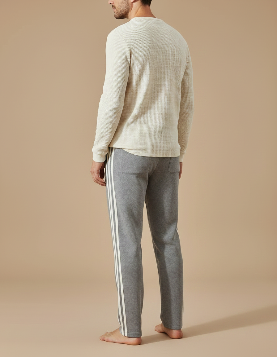 Pantalon Gris Homme Sport Coton Rayures Cordon - Molleton - vue 2