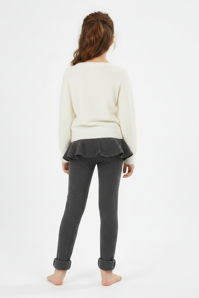 Pantalon Gris Jupe Intégrée Molletonné Chaud Enfant Fille - vue 2