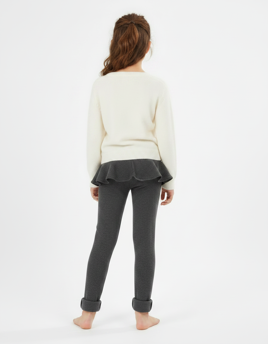 Pantalon Gris Jupe Intégrée Molletonné Chaud Enfant Fille - vue 2