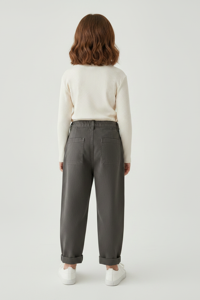 Pantalon Gris Toile Coton Ample Brodé Enfant - vue 2