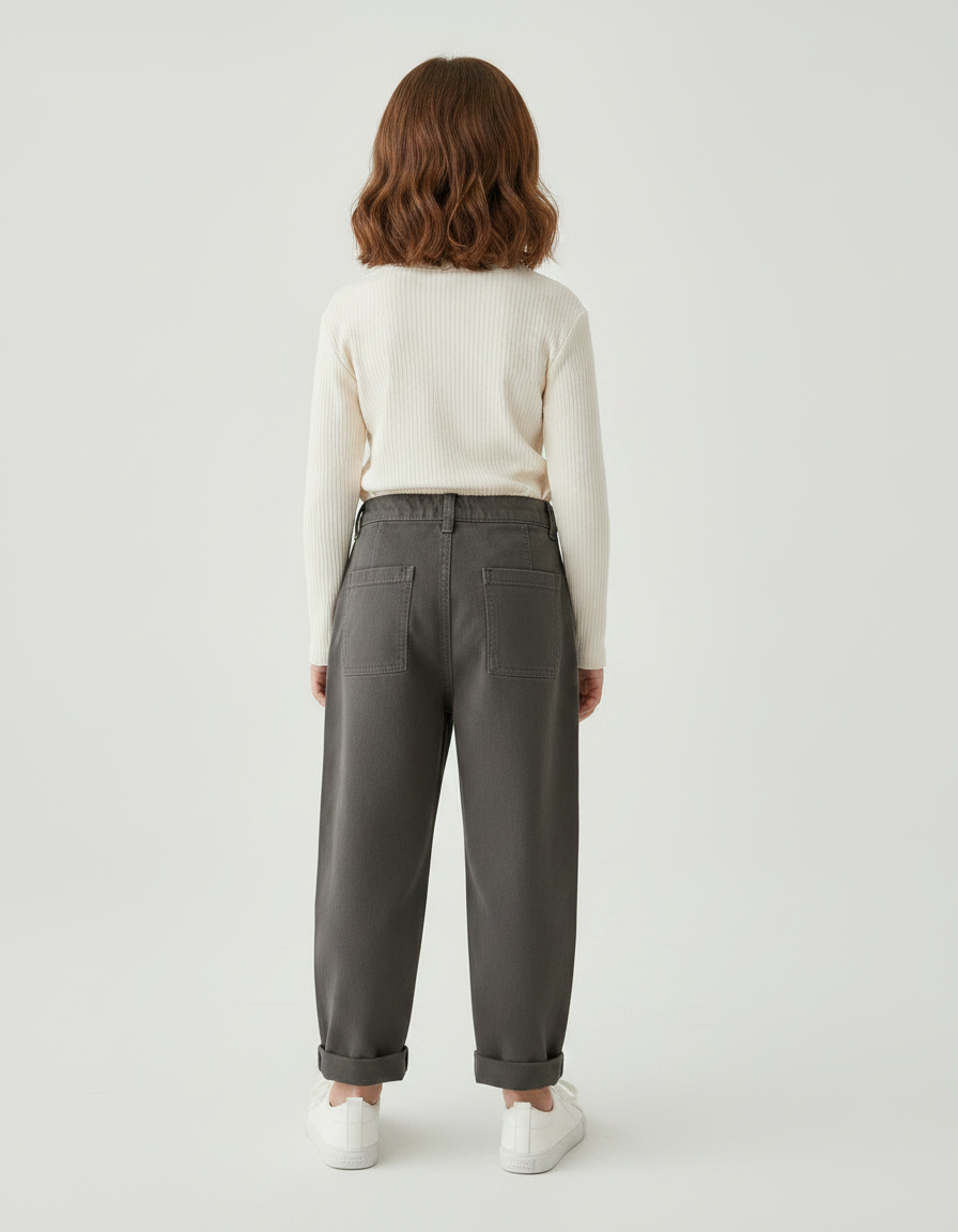 Pantalon Gris Toile Coton Ample Brodé Enfant - vue 2