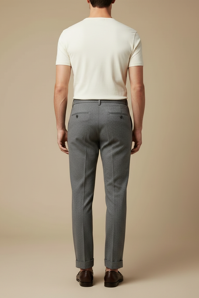 Pantalon Gris Chevrons Laine Élégant Classique Homme - vue 2