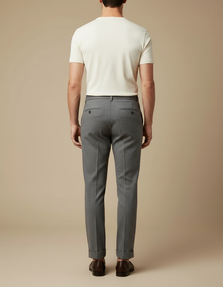 Pantalon Gris Chevrons Laine Élégant Classique Homme - vue 2