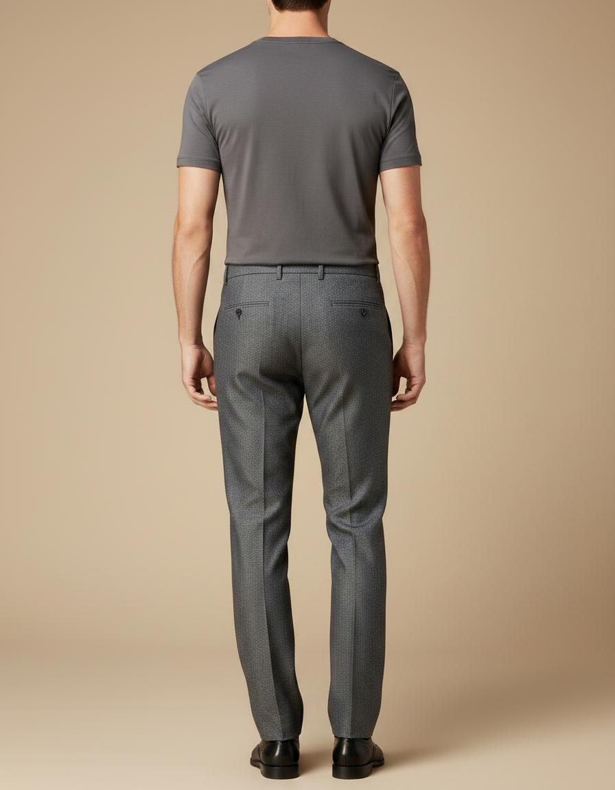 Pantalon Gris Élégant Droit Business Homme Motif Discret - Laine - vue 2