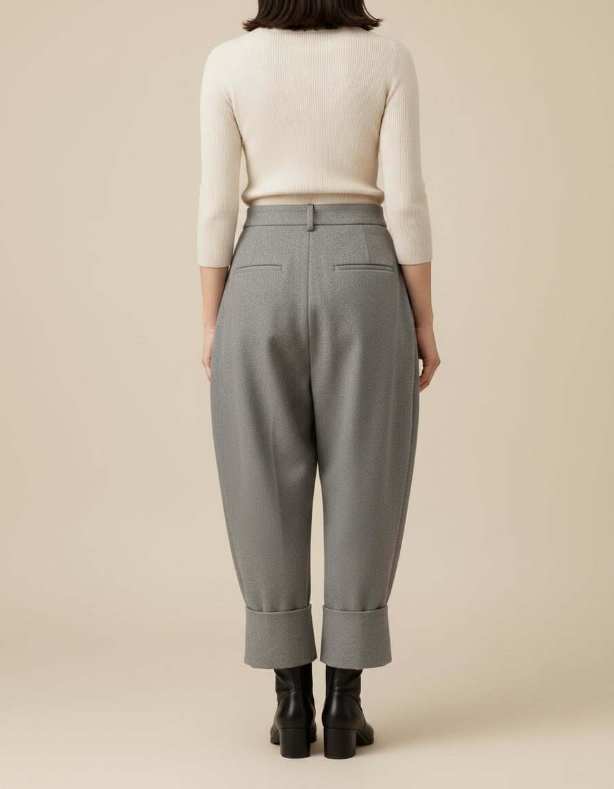 Pantalon Gris Plissé Ample Laine Harem Revers - vue 2
