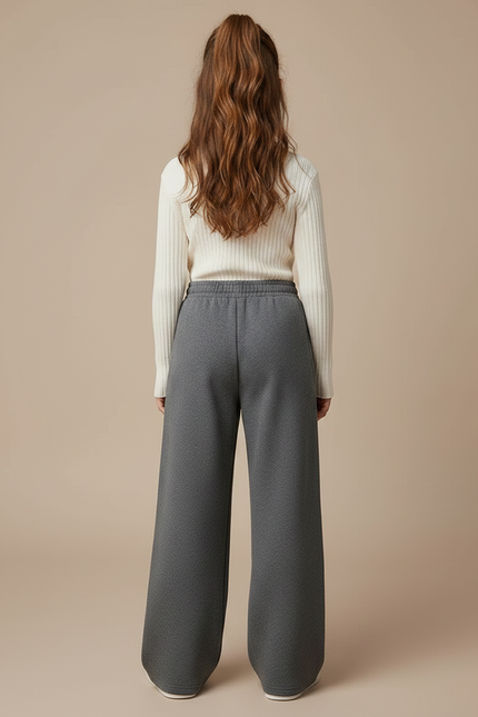 Pantalon Gris Molletonné Large Décontracté Fille - vue 2
