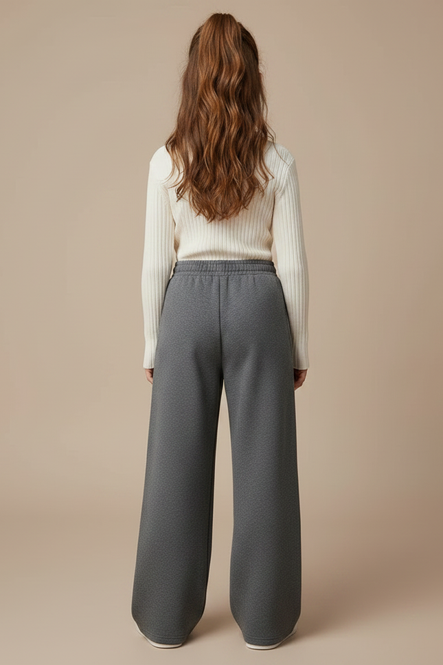 Pantalon Gris Molletonné Large Décontracté Fille - vue 2