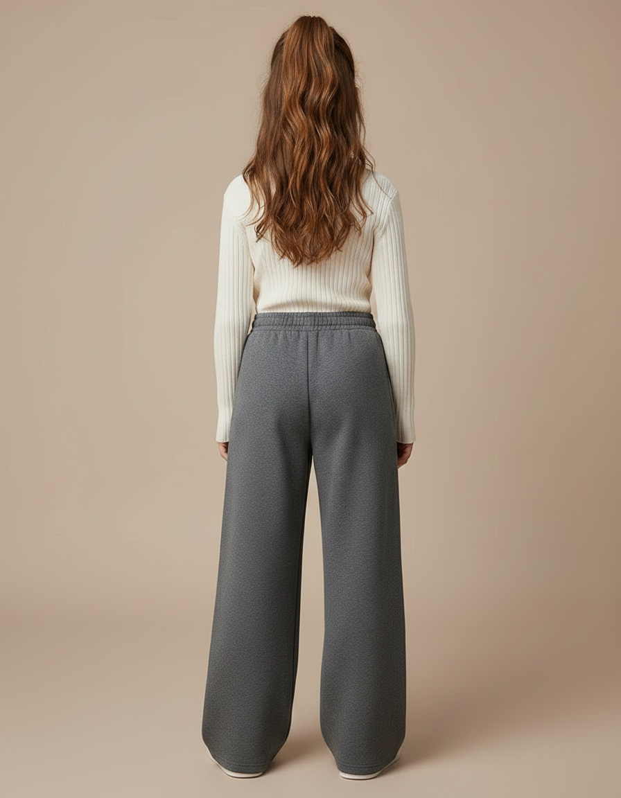 Pantalon Gris Molletonné Large Décontracté Fille - vue 2