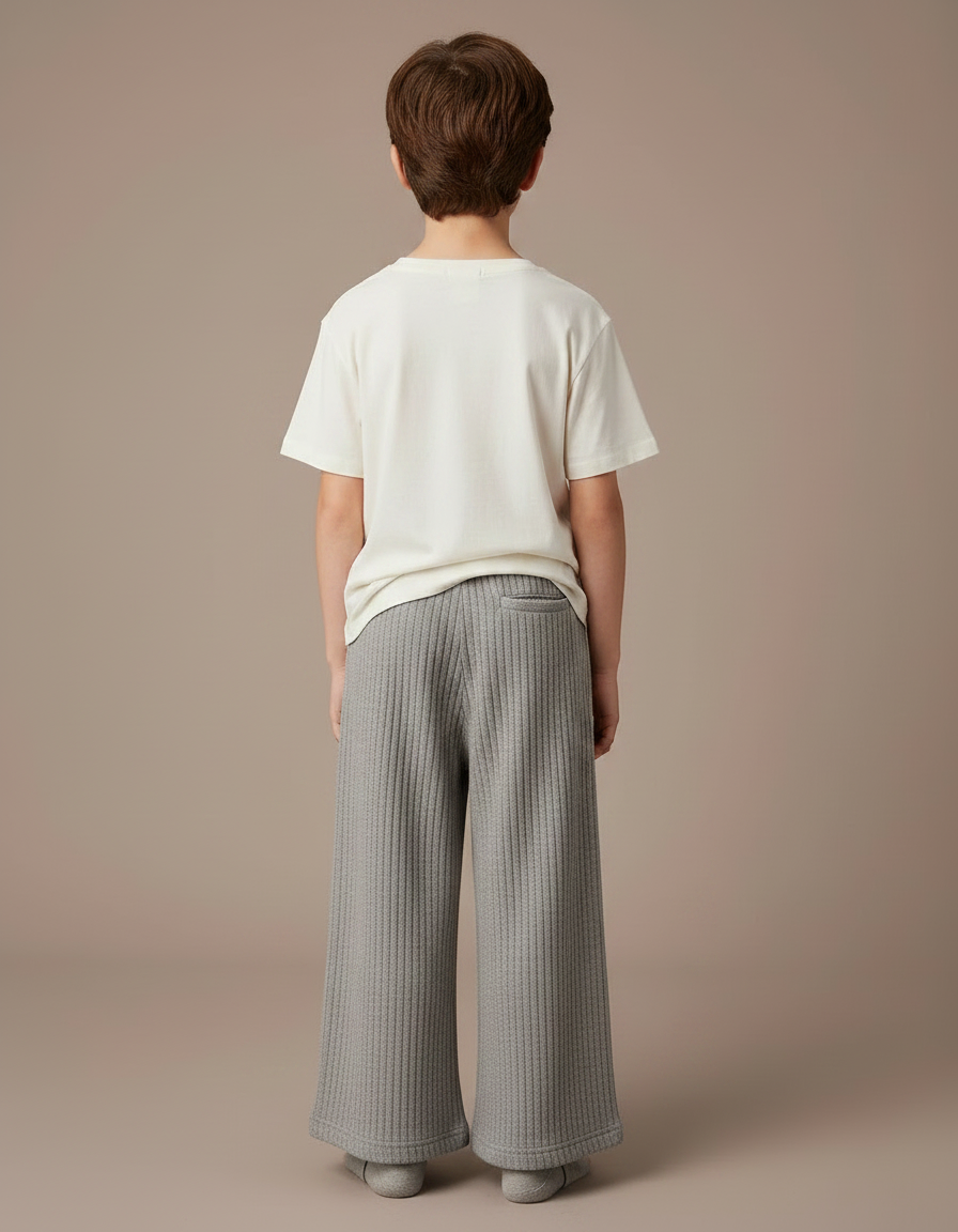 Pantalon Gris Côtelé Large Décontracté Enfant - Maille - vue 2