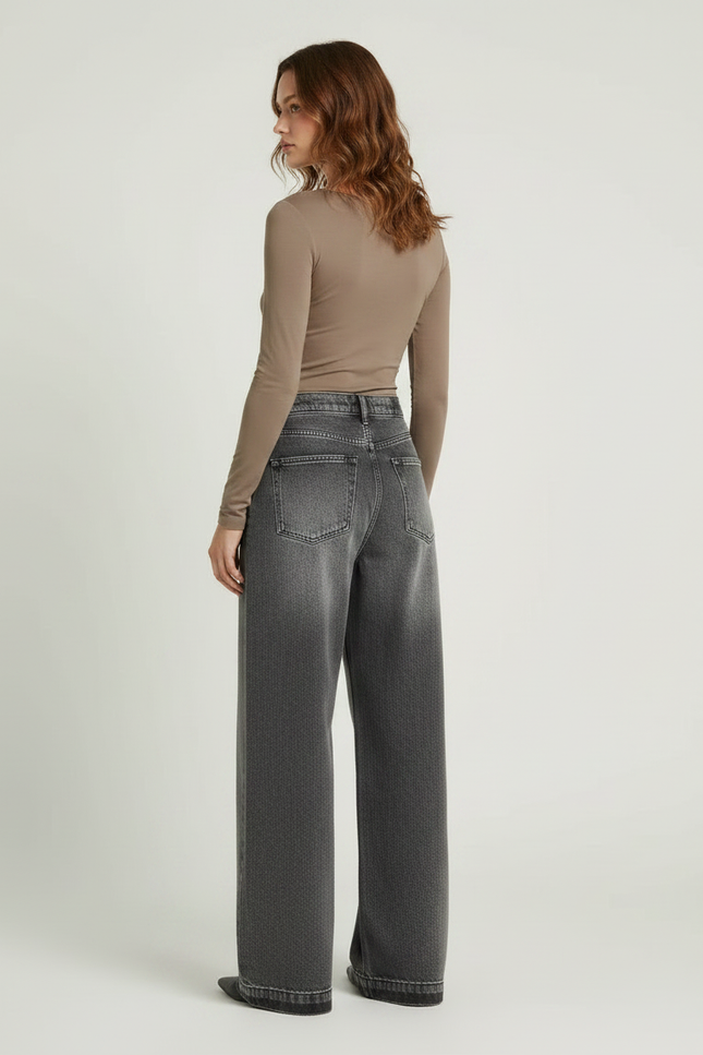 Pantalon Gris Jean Large Délavé Imprimé Gothique Y2K - vue 2