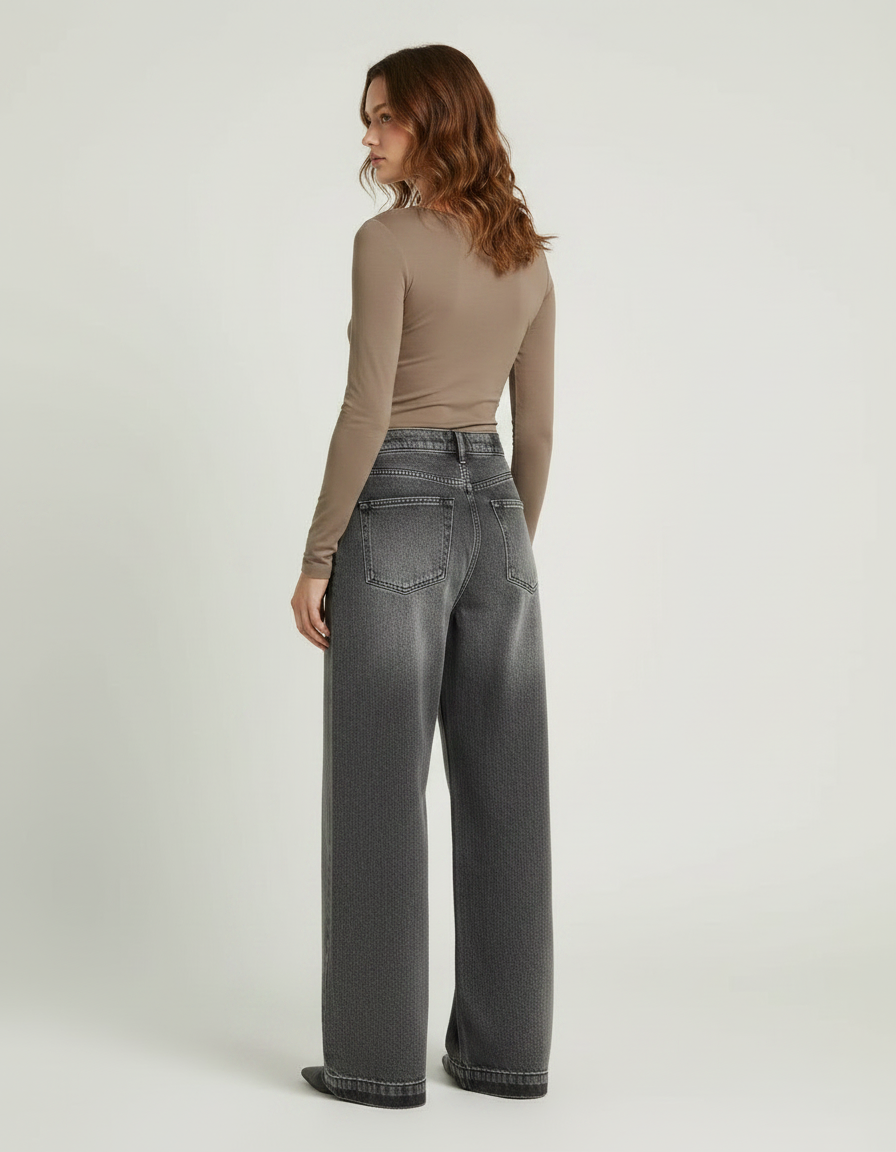 Pantalon Gris Jean Large Délavé Imprimé Gothique Y2K - vue 2