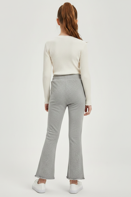 Pantalon Gris Évasé Confortable Fille Enfant Côtelé - Molleton - vue 2