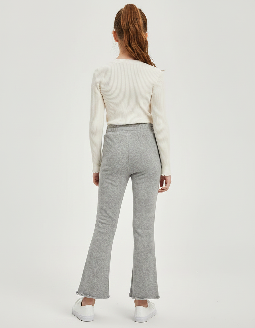Pantalon Gris Évasé Confortable Fille Enfant Côtelé - Molleton - vue 2