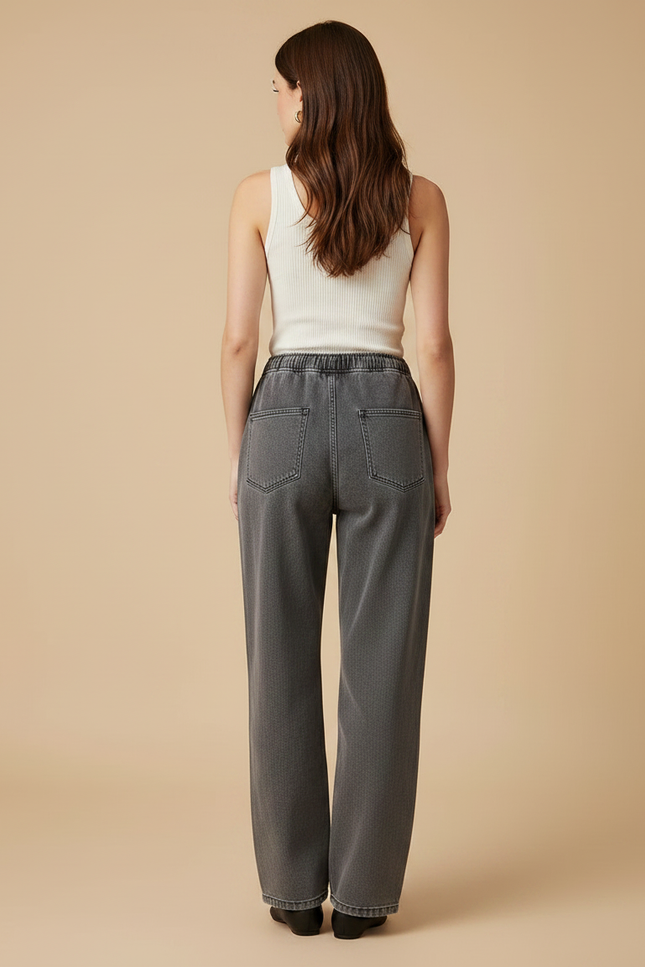 Pantalon Gris Décontracté Ample Droit Taille Élastique - Jean - vue 2