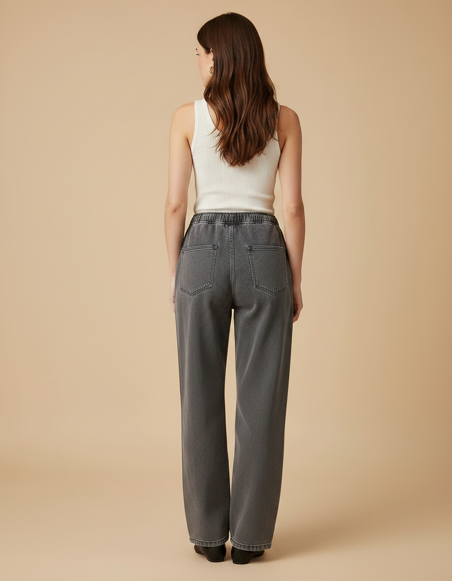 Pantalon Gris Décontracté Ample Droit Taille Élastique - Jean - vue 2