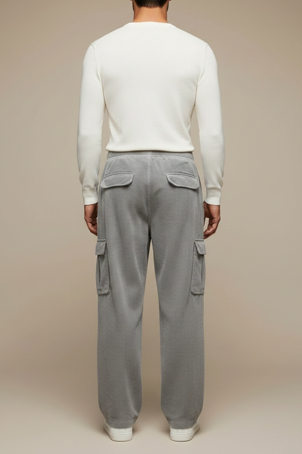 Pantalon Gris Côtelé Cargo Ample Décontracté Homme - Cordé - vue 2