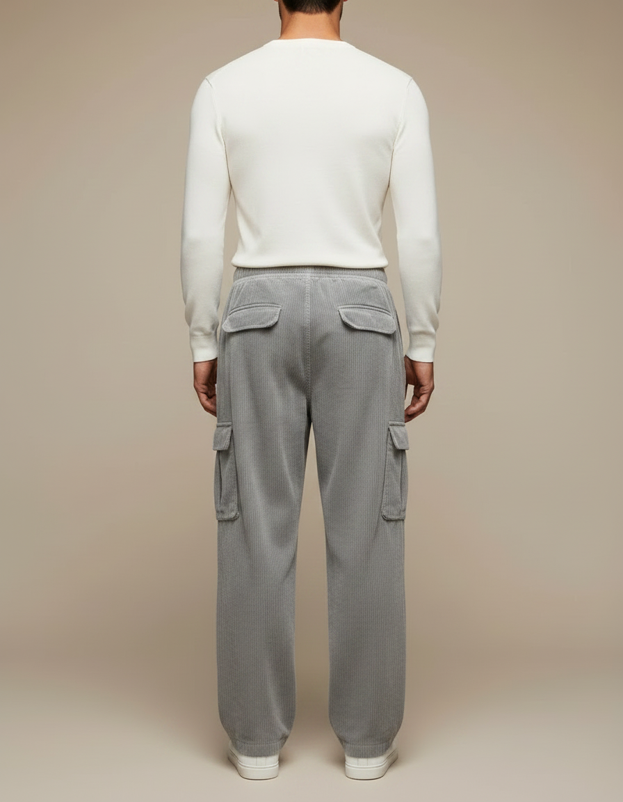 Pantalon Gris Côtelé Cargo Ample Décontracté Homme - Cordé - vue 2