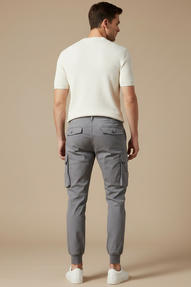 Pantalon Gris Cargo Décontracté Multi-poches Homme Jogger - Gabardine - vue 2
