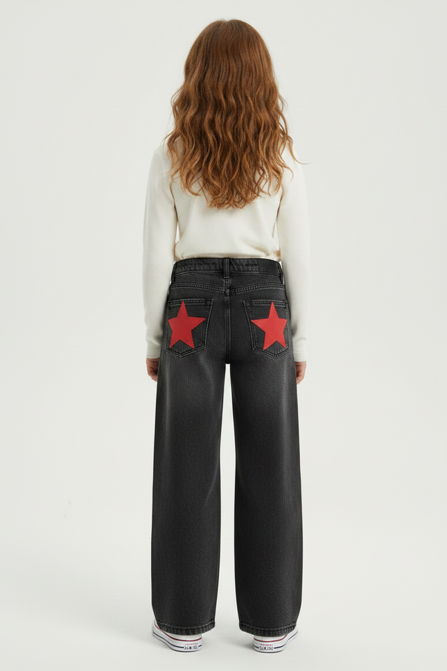 Pantalon Gris Jean Large Étoiles Droite Denim - vue 2