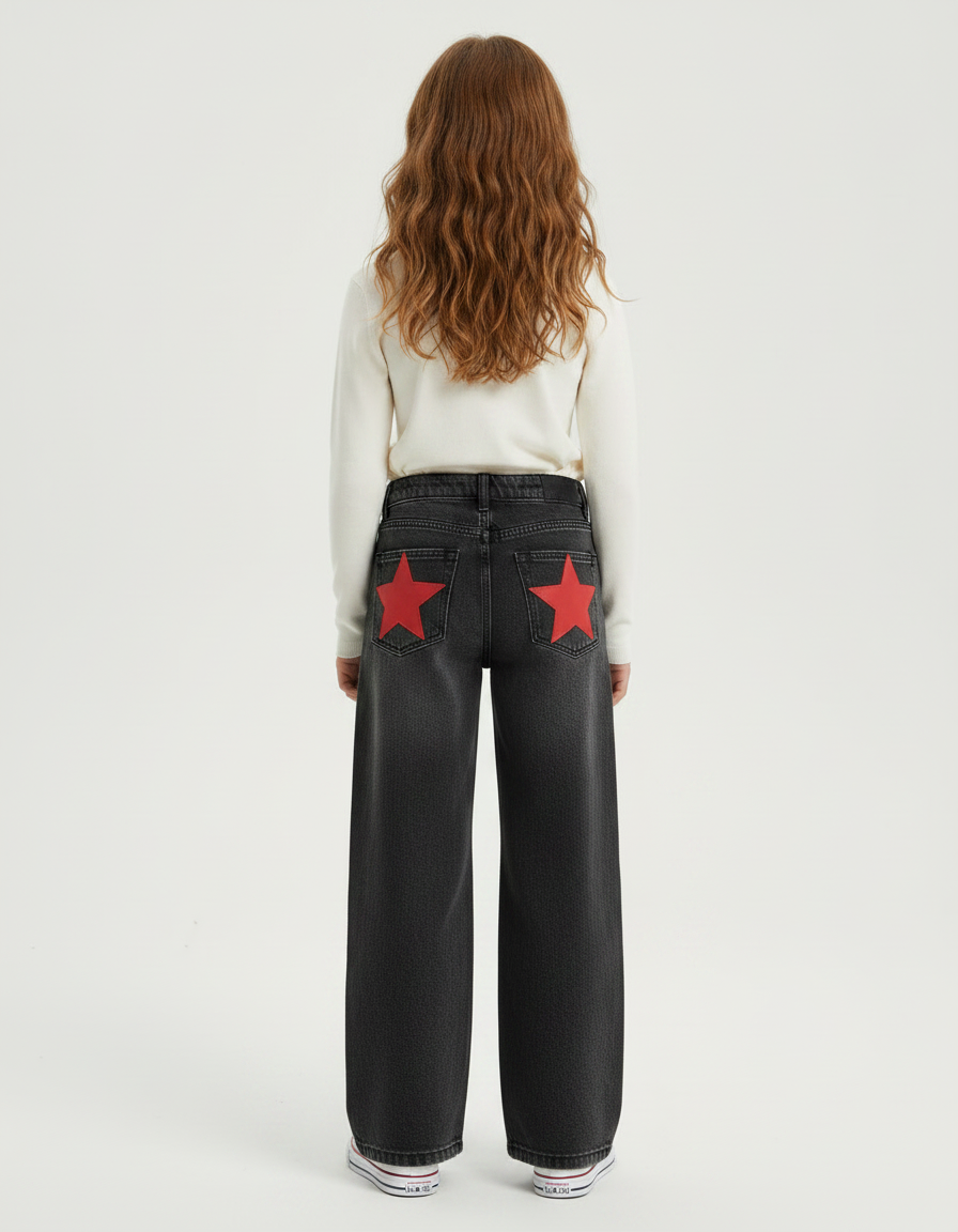 Pantalon Gris Jean Large Étoiles Droite Denim - vue 2