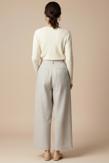 Pantalon Gris Ample Décontracté Lin Coton Femme - vue 2