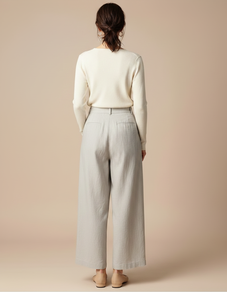 Pantalon Gris Ample Décontracté Lin Coton Femme - vue 2