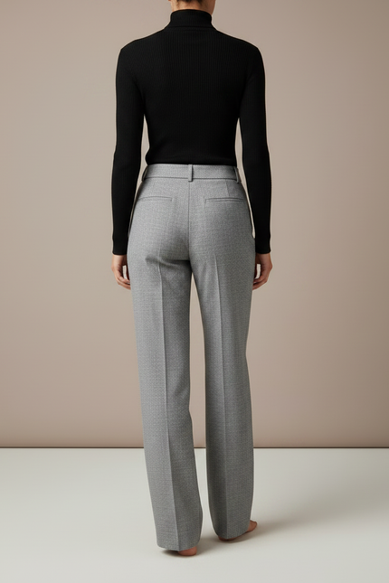 Pantalon Gris Taille Haute Droit Élégant Femme - Laine - vue 2