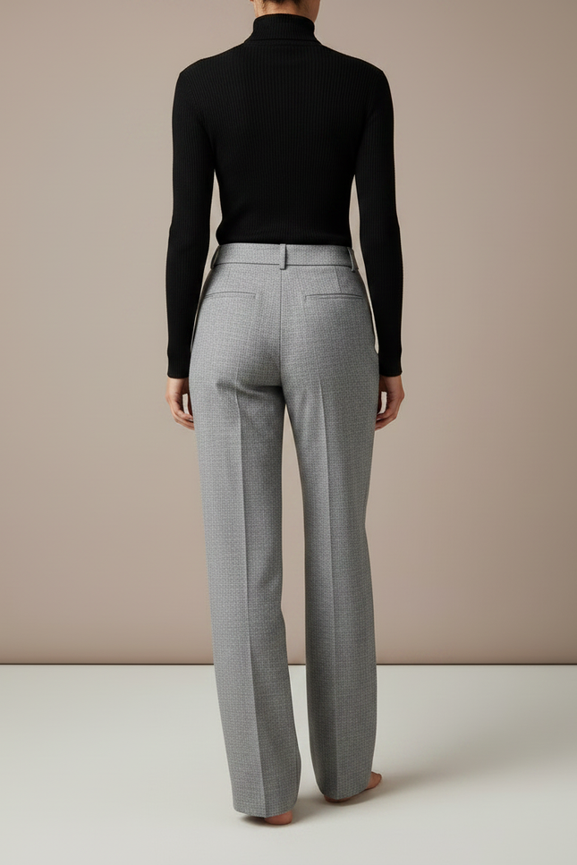 Pantalon Gris Taille Haute Droit Élégant Femme - Laine - vue 2