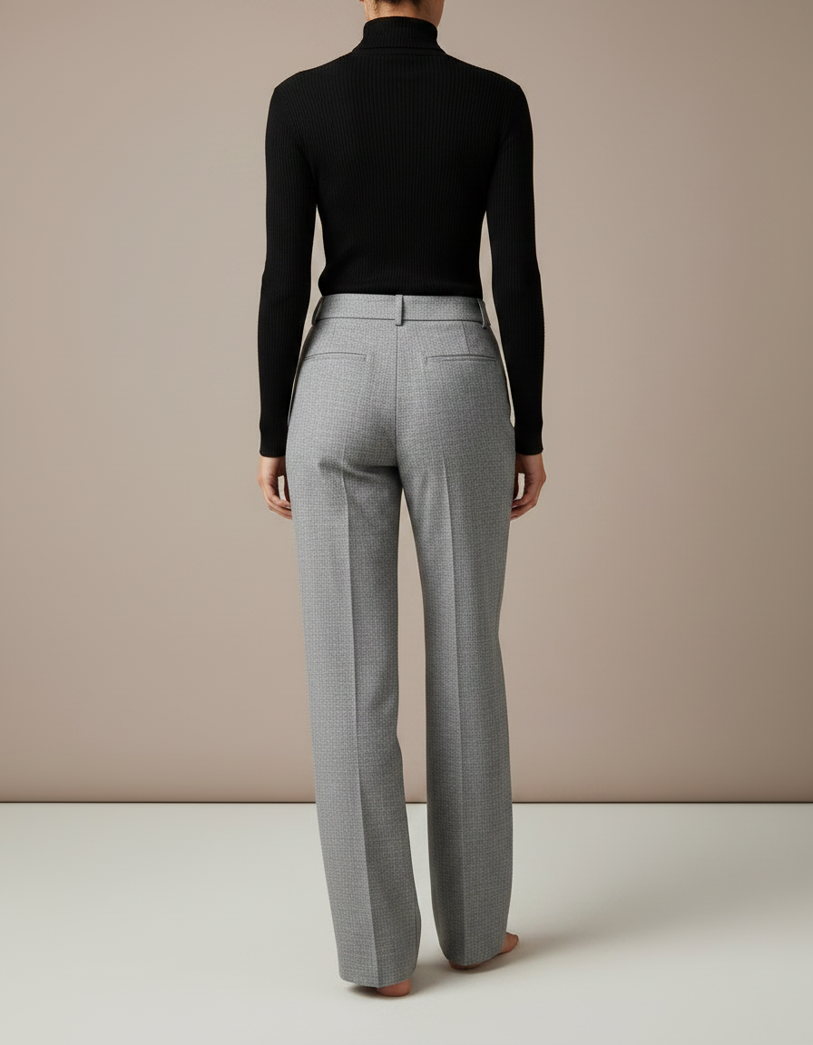 Pantalon Gris Taille Haute Droit Élégant Femme - Laine - vue 2