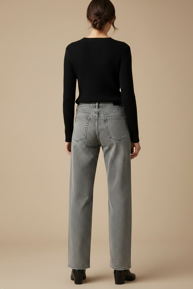 Pantalon Gris Jean Large Délavé Taille Haute Femme - vue 2