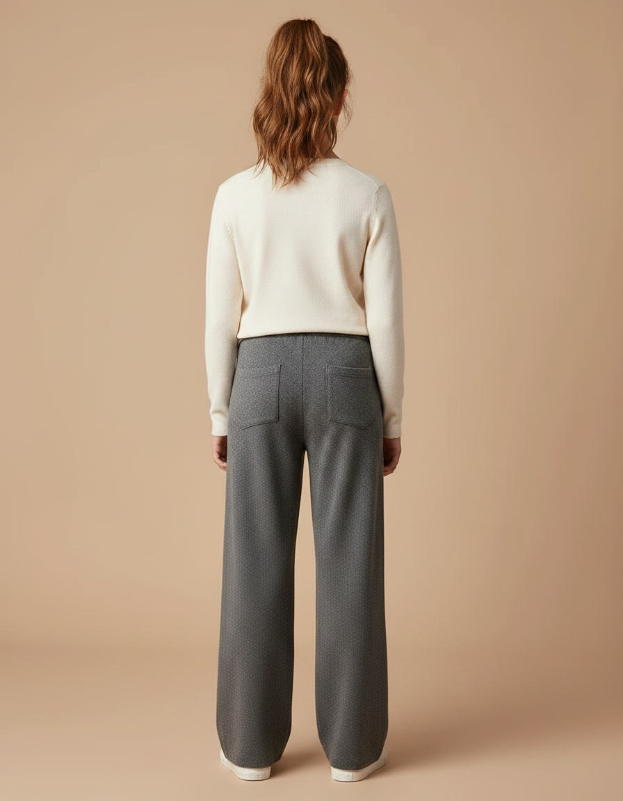 Pantalon Gris Ample Tricoté Motif Cordon Fille - Maille - vue 2