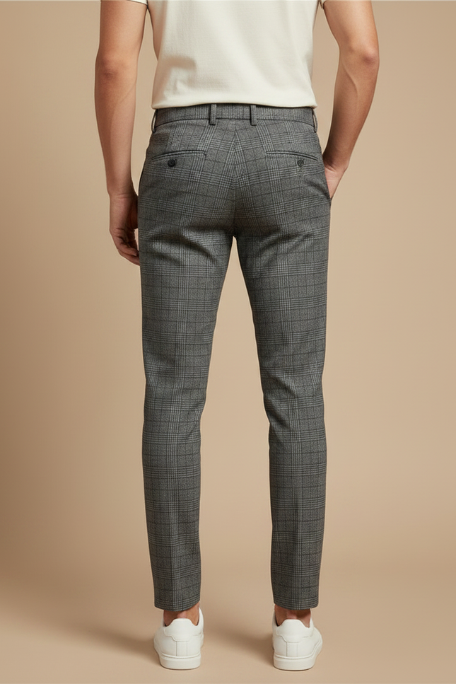 Pantalon Gris Carreaux Slim Habillé Homme Chic - Laine - vue 2