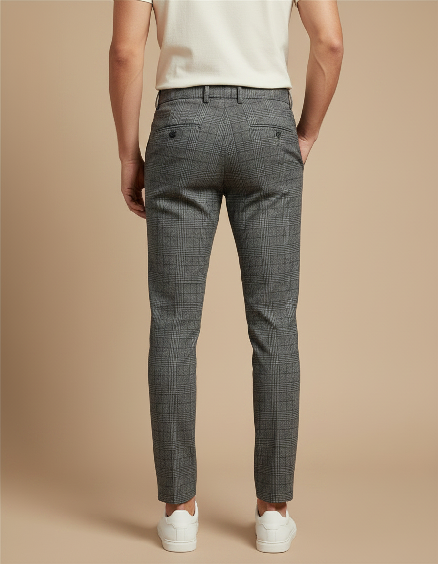 Pantalon Gris Carreaux Slim Habillé Homme Chic - Laine - vue 2