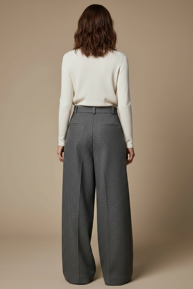 Pantalon Gris Laine Large Plissé Scintillant Femme - vue 2
