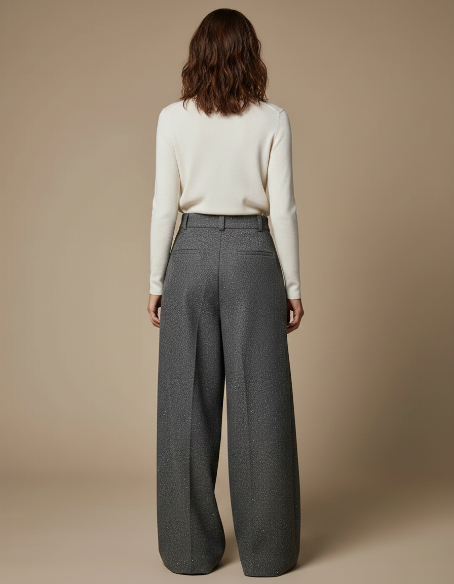 Pantalon Gris Laine Large Plissé Scintillant Femme - vue 2