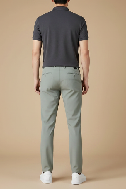 Pantalon Gris Slim Droit Élastique Respirant Décontracté - Vert Polyester - vue 2