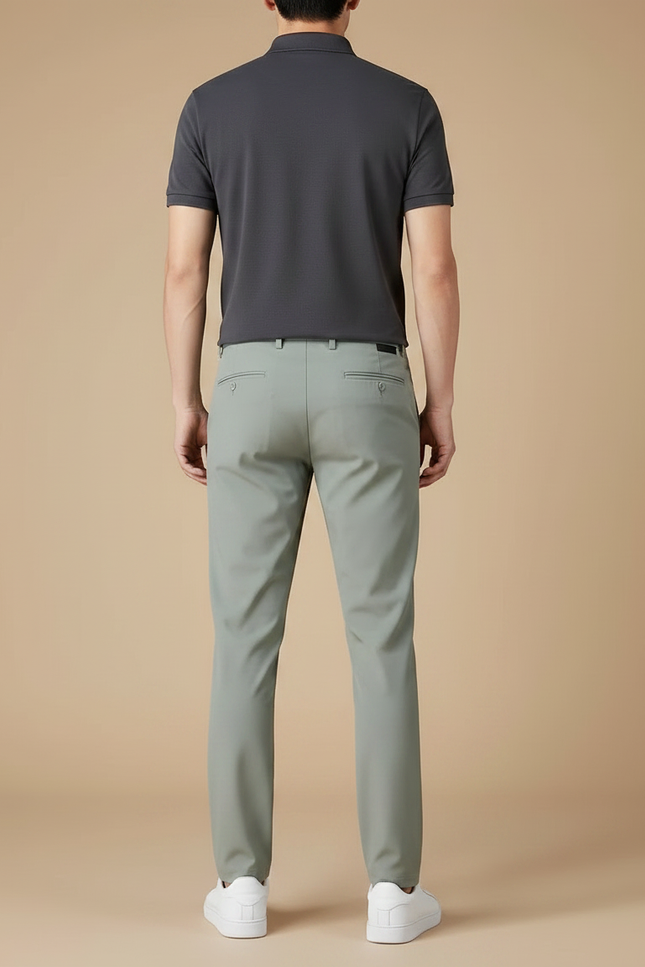 Pantalon Gris Slim Droit Élastique Respirant Décontracté - Vert Polyester - vue 2