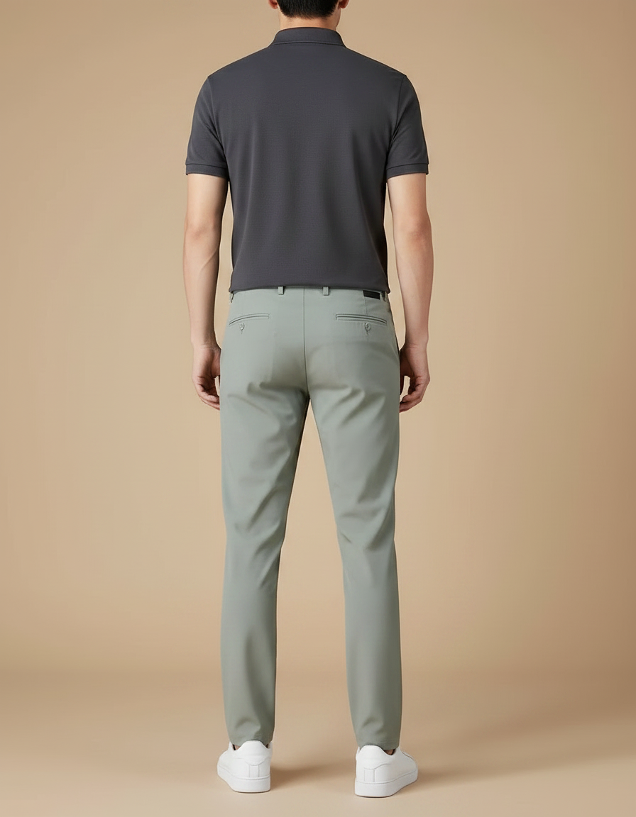 Pantalon Gris Slim Droit Élastique Respirant Décontracté - Vert Polyester - vue 2