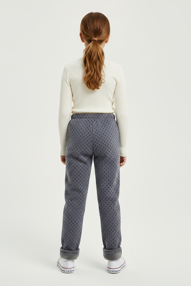 Pantalon Gris Molletonné Motif Pois Fille - vue 2