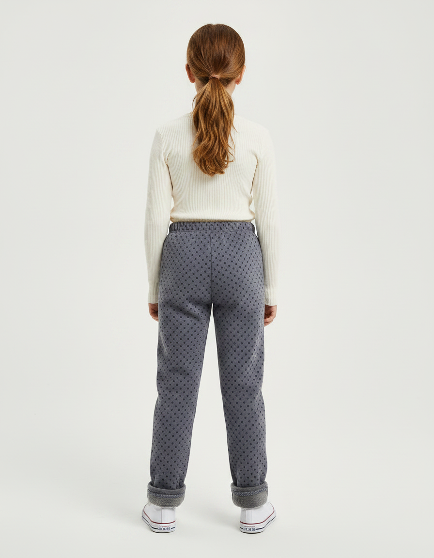 Pantalon Gris Molletonné Motif Pois Fille - vue 2