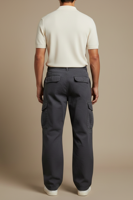 Pantalon Gris Cargo Homme Ample Décontracté Coton - Toile - vue 2