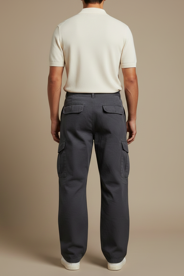 Pantalon Gris Cargo Homme Ample Décontracté Coton - Toile - vue 2