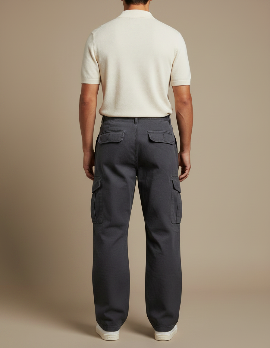 Pantalon Gris Cargo Homme Ample Décontracté Coton - Toile - vue 2