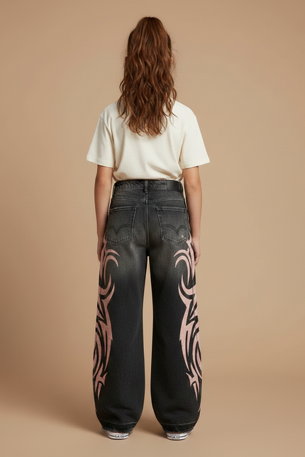 Pantalon Gris Tribal Large Déchiré Unisexe Streetwear - Jean - vue 2